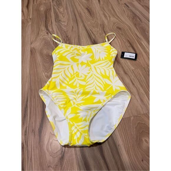 Kate Spade NWT Yellow White One Piece Swimwear Sz M - Picture 1 of 5
